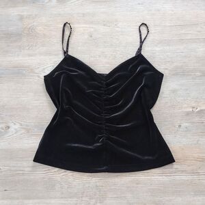 Y2K Black Velvet Beaded Ruched Gothic Cami
